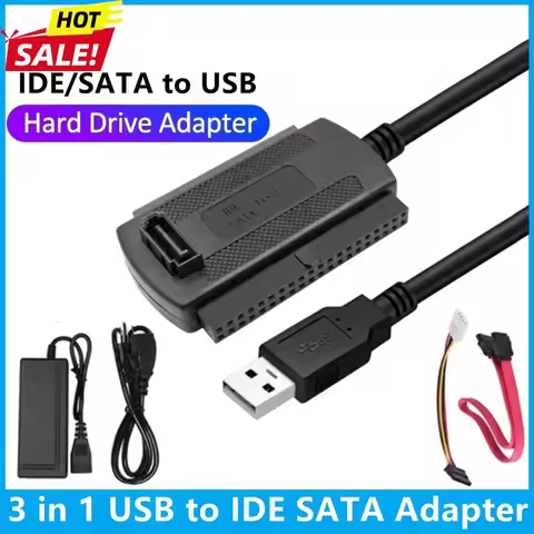 3 In 1 IDE SATA to USB Adapter Cable USB to SATA IDE Converter for 2.5 3.5 Inch SSD HDD With AC Adap