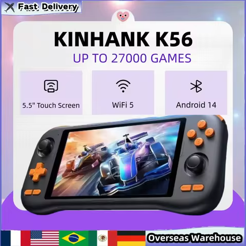 KINHANK K56 Handheld Game Console 5.5'' Touch Screen 50 Emulators for PS1/PSP/DC/SS 5000mAh WIFI5 An