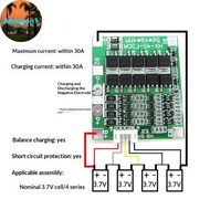Annasun 4S 3.2/3.7V 30A BMS for  with Balancing Function Ideal for Power Management TH