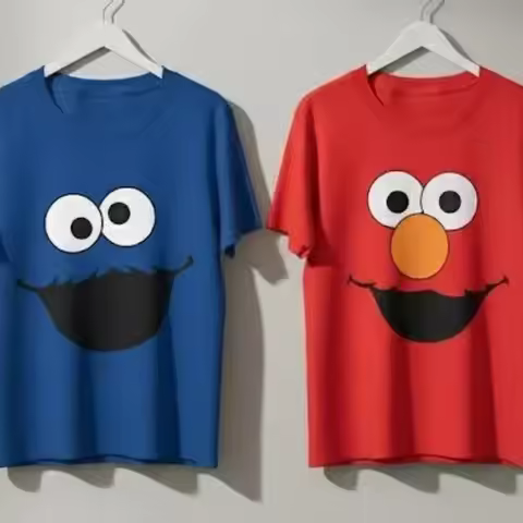 Sesame Street Role Playing T-shirt Set - Elmo and Cookie Monster T-shirt Spring/Summer New Men's T-s
