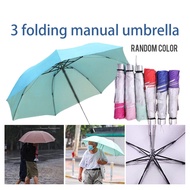 Manual Umbrella 3Folds UV Protection 7Ribs Silver Backing Folding