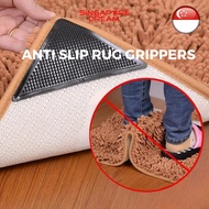 4pc Anti Skid Slip Reusable Carpet Rug Grippers Tape - Washable Non Slip Stopper Sticker Grip for Fl