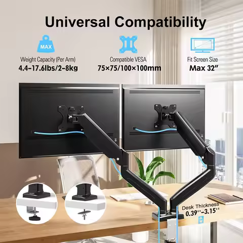 Dual Monitor Stand with C Clamp Expandable Display Bracket Monitor Arm Desk Mount for 13 To 32 Inch 