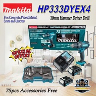 MAKITA HP333DSAE HAMMER DRILL DRIVER WITH FREE 75 PCS ACCESSORIES/ HP333DYEX4 PROMOTION