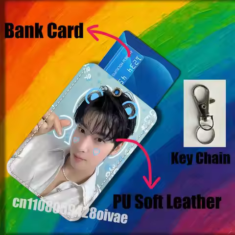 For ID Clips Credit Bank Campus Card Holder Cover Decoration PU Leather Keychain C-Cha Eun woo EunWo