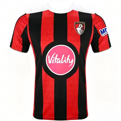 Men's AFC Bournemouth Home Soccer Jersey Red Black Striped Short Sleeve Breathable Football Shirt Fa