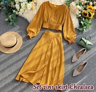 baju setelan rok 2in1 wanita motif korea skirt chelsea - orange