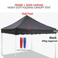 Black 8x8 Feet Full Set 800D Canvas Heavy Duty Folding Canopy Tent Kanopi Bazar Payung Pasar Malam Khemah
