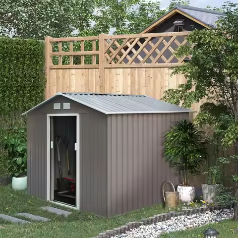 9' x 6' Outdoor Storage Shed, Garden Tool Metal Shed - Foundation Kit, Double Lockable Door, Air Ven
