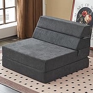 jela Sofa Bed Foldable Mattress Luxury Miss Fabric, Folding Sleeper Sofa Chair Bed Floor Mattress Floor Couch, Fold Out Couch Futon Mattress for Guest Room, Living Room (83"x33",Dark Gray)