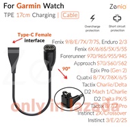 Zenia 1m/17cm Smart Watch Charger Adapter USB-A Type-C Elbow Female Charging Cable for Garmin Fenix 