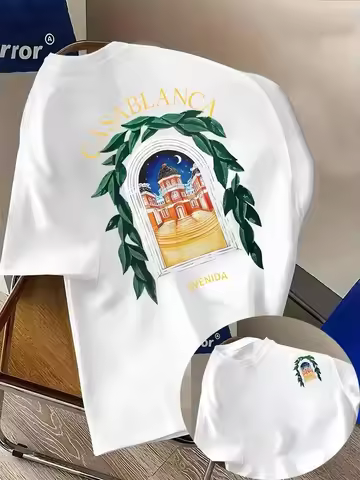 2026 Summer Casablanca Aesthetic Architectural Graphic T-Shirt Casual Round Neck Short Sleeve Tee Ne