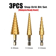 3pcs HSS Titanium Coated Step Cone Drill Bit Set Metal 3-12mm 4-12mm 4-20mm Steel Wood Drilling Hole