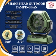 Portable Rechargeable Camping Fan USB LED Lamp Shake Charge Battery Hook Heavy Duty 270 Rotatable