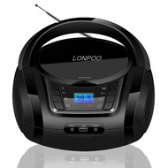 LONPOO CD Player Portable Boombox with FM Radio/USB/Bluetooth/AUX Input and Earphone Jack Output, St