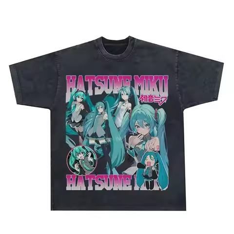 Animation Peripheral Hatsune Miku Retro Style Pure Cotton Short-sleeved Summer Casual Loose Washed M