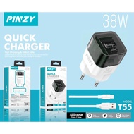 PINZY T55 Charger Double Output USB A + PD 38W Super Fast Charging + Fast Charging Micro Cable /Type