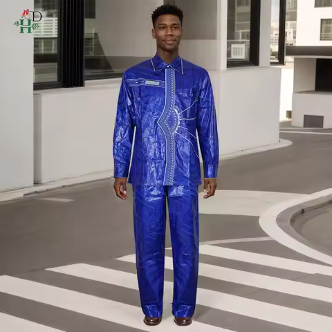H&D African Mens Clothing Traditional Ankara Dashiki Men Shirt Embroidery 2 Piece Shirt Trousers Fas