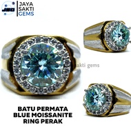 Cincin Batu Permata Blue Diamond Moissanite Ring Perak