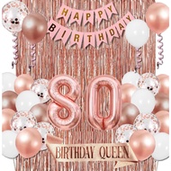 (SG SELLER) 80th Birthday Decorations, 80th Birthday Balloon, Rose Gold Birthday Decorations Set 80 