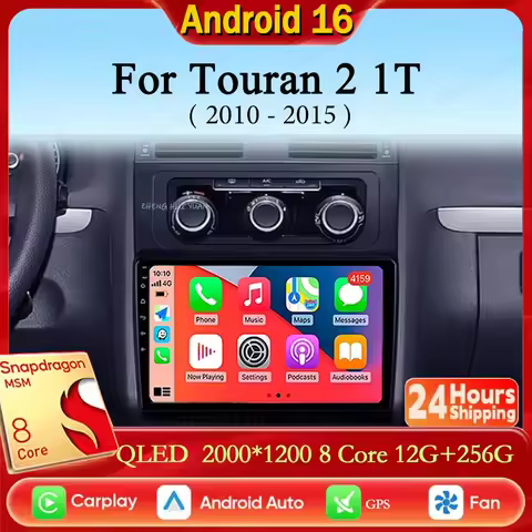 Android 16 For Volkswagen Touran 2 1T 2010 - 2015 Carplay Auto 2K Screen Car Radio Multimedia Player