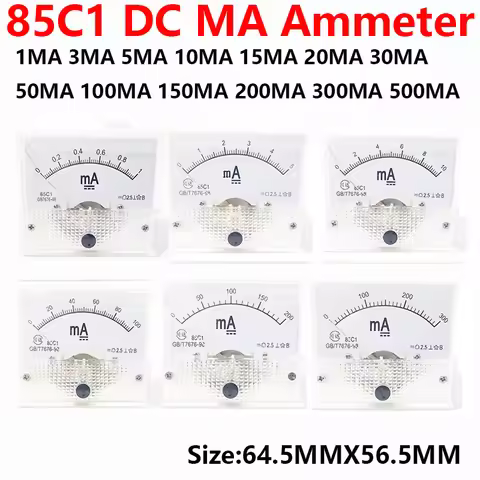 85C1-mA DC Amp Meters Analog Meter Panel Measuring Range 1mA 2mA 10mA 20mA 50mA 100mA