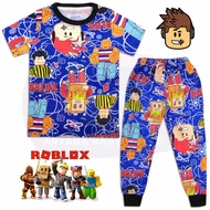 (1Y-11Y) BLUE R0BL0X Full Cotton Kids Pajamas-Sleepwear Boy NightWear Baju Tidur Budak Kanak-kanak L