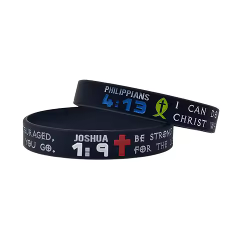 1 PC PHILIPPIANS 4:13 JOSHUA 1:9 Silicone Rubber Wristband Jesus Bracelet Black