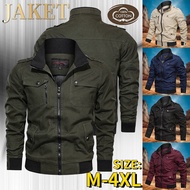 Jaket Lelaki Pure Cotton Loose Large Size Zipper Pocket Stand-Up Collar Men's Cargo Jacket Multi-Poc