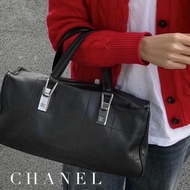 ⁺⊹古董精品⊹⁺┇CHANEL *限時下殺至9/30:香奈兒小羊皮迷你波士頓包手提包黑色✦