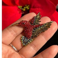 Classic copper frame brooch with full stones in the shape of a beautiful bird, 48 mm high, with hook