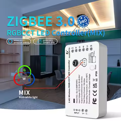 GLEDOPTO ZigBee3.0 LED Strip Controller RGBCCT Pro RGB White Light Mix Blend Homey Alexa Tuya SmartT