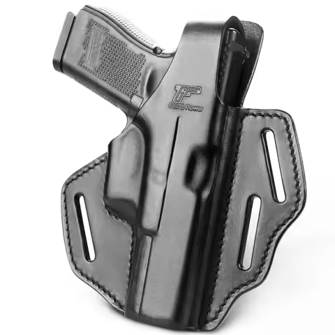 Holsters Fit Glock G19/19X/ G17,G22,G23,G31,G32,G45,Black 3 Slot Thumb Release Leather Holster Open 