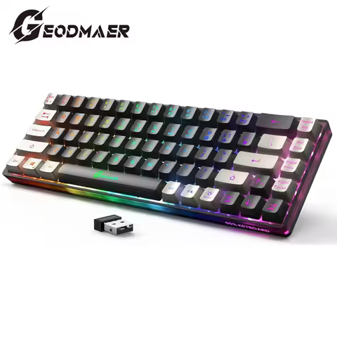GEODMAER Wireless Gaming Keyboard Rechargeable Backlit Gaming Keyboard 68 Keys English/Spanish Layou