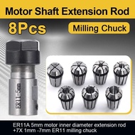 8Pcs/Set ER11A 5mm Spindle Motor Collet Extension Rod +1-7mm ER11 Milling Spring Collet Chuck Shaft 