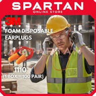 3M 1110 Foam Earplug Corded Disposable | Ear Protection Noise Reduction (1 Box = 100 Pairs)