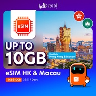 Hello1010 eSIM Hong Kong and Macau  (5GB/10GB/20GB 3/ 5/ 7/ 30 Days) - New Plan