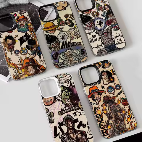 1PC O-One Anime P-pieces Phone Case Phone Case IMD color silver shell For iPhone 16 15 14 13 12 11 P