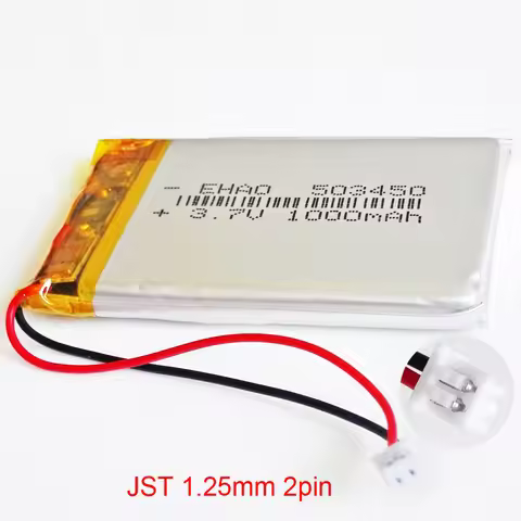 3.7V 1000mAh Lipo Polymer Lithium Rechargeable Battery 503450 + JST 1.25mm 2pin Plug For Smart Phone