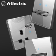 Atlectric 13A Plug Wall Switch With LED Power Socket Gray Color Glass Panel 3 Pin Socket With USB For UK Plug