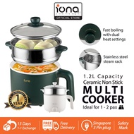 IONA 1.2L Ceramic Mini Non Stick Multi Cooker With Steamer | Multi Function Small Rice Cooker Hotpot