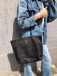 【日本直送 名牌中古包】PRADA 普拉達 手提包 黑色 縫線織紋 托特包 vintage 古著  58xguc