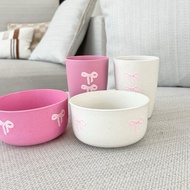 Mocorie - Cadella Coquette Plastic Mini Bowl & Cup Ribbon Coquette Bowl/ Ribbon Cup Coquette Glass &