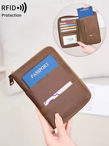 RFID Blocking Passport Bag Men Women Travel Ticket Card Document Storage Bag, Zipper Long Passport W