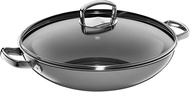 WMF Fusiontec Mineral Wok Induction 36 cm Wok Pan with Glass Lid, High-Tech Ceramic, Oven-Safe, Scratch-Resistant, Grey