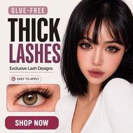 【Thick Lashes 】Glue-Free False Eyelash | Free Tweezer | Wispy |Glam| NO Glue | Self Adhesive| Stick 
