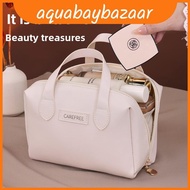 Elegant French Leather Cosmetic Pouch With Seaming Detail Fabric Waterresistant And