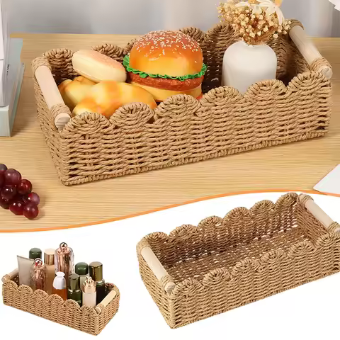1/2pc Handmade Storage Basket Rectangular Cosmetic Box Vintage Toilet Woven Box Organiser Home Sundr
