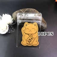 10Pcs Gold Foil Lucky Cat Sticker Lucky Cat Charms Sticker With OPP Bag Phone Sticker