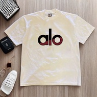 ALO Simple Letter T-shirt Heavyweight Fashion Brand Men Women Pure Cotton Loose Tee